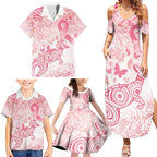 Australia Personalized Family Matching Summer Maxi Dress and Hawaiian Shirt Breast Cancer Pink Ribbon - Marble Roses