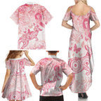 Australia Personalized Family Matching Summer Maxi Dress and Hawaiian Shirt Breast Cancer Pink Ribbon - Marble Roses