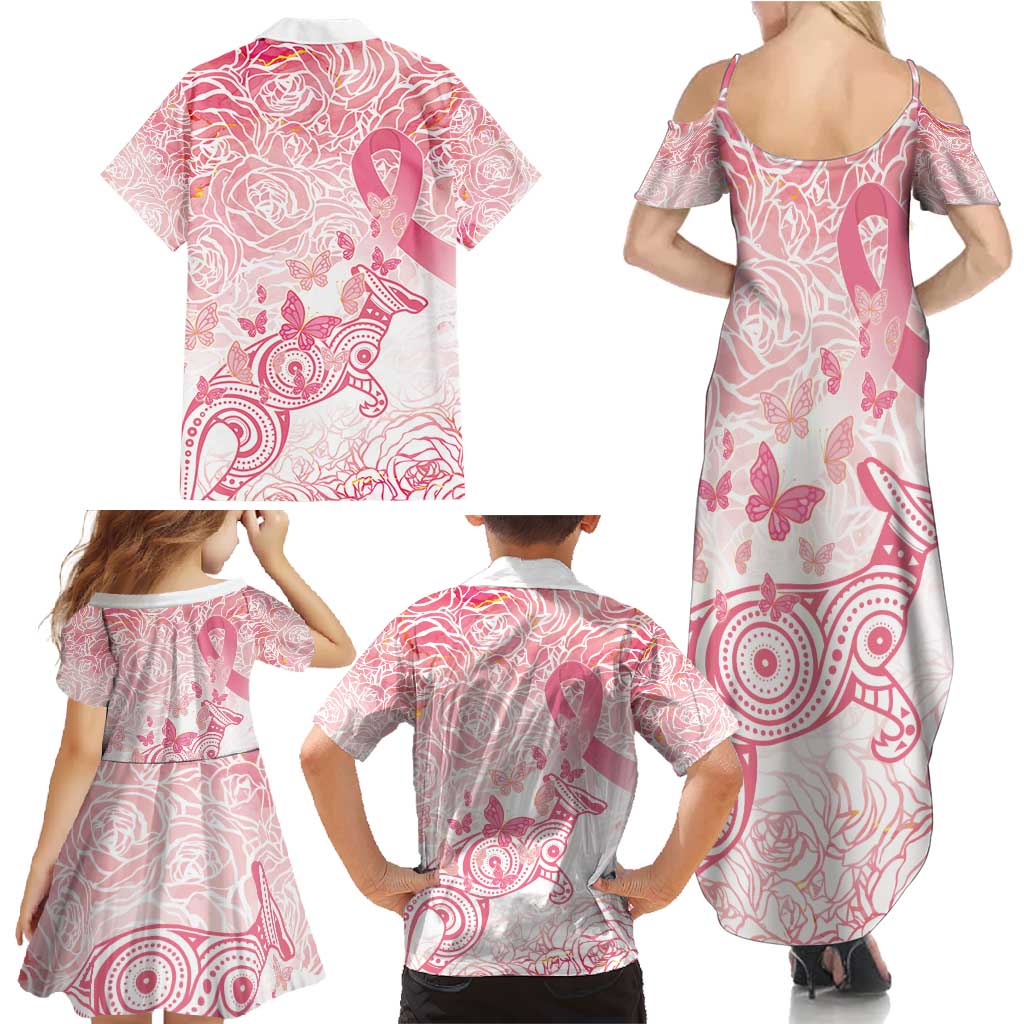 Australia Personalized Family Matching Summer Maxi Dress and Hawaiian Shirt Breast Cancer Pink Ribbon - Marble Roses