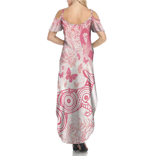 Australia Personalized Family Matching Summer Maxi Dress and Hawaiian Shirt Breast Cancer Pink Ribbon - Marble Roses