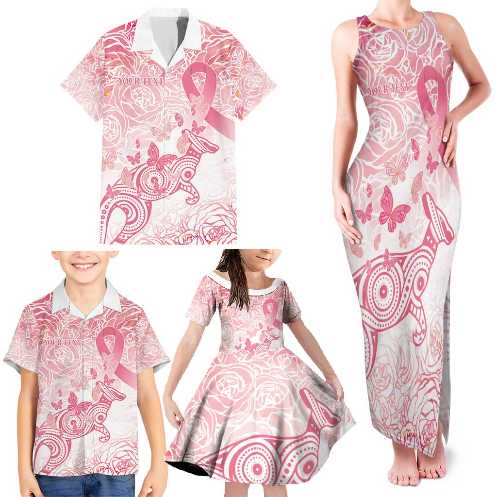 Australia Personalized Family Matching Tank Maxi Dress and Hawaiian Shirt Breast Cancer Pink Ribbon - Marble Roses