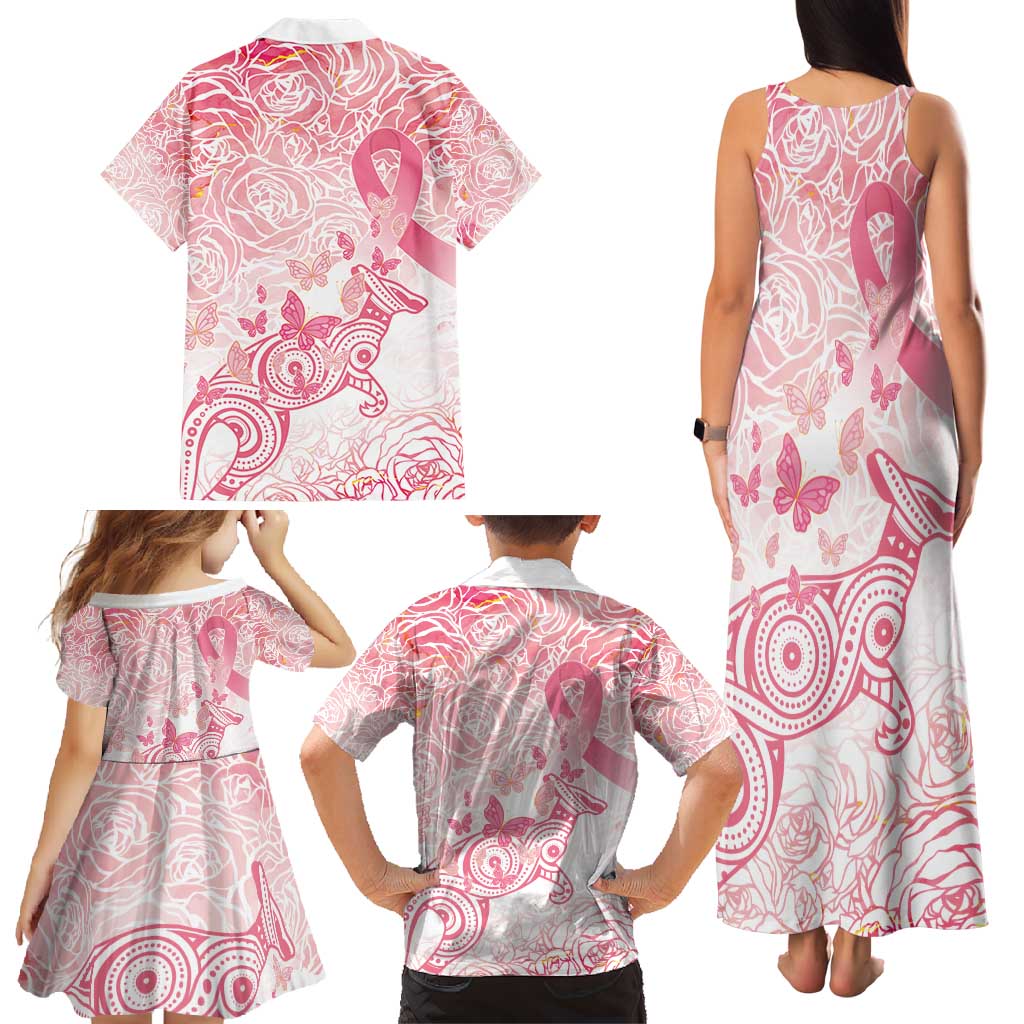Australia Personalized Family Matching Tank Maxi Dress and Hawaiian Shirt Breast Cancer Pink Ribbon - Marble Roses