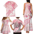 Australia Personalized Family Matching Tank Maxi Dress and Hawaiian Shirt Breast Cancer Pink Ribbon - Marble Roses
