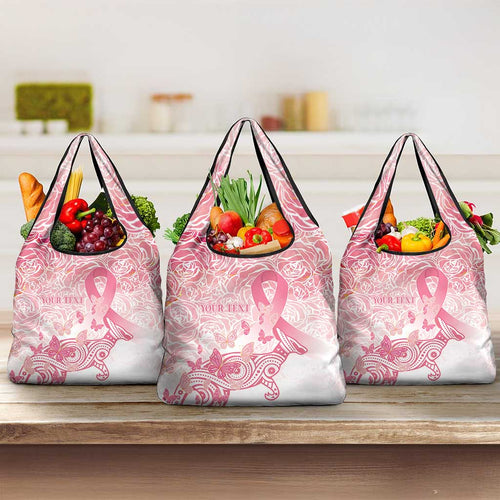 Australia Personalized Grocery Bag Breast Cancer Pink Ribbon - Marble Roses