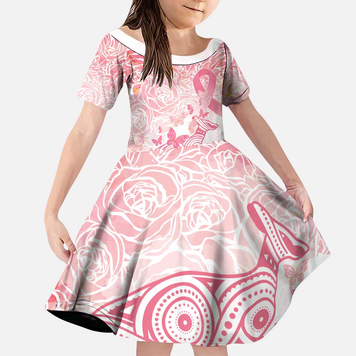 Australia Personalized Kid Short Sleeve Dress Breast Cancer Pink Ribbon - Marble Roses