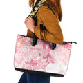 Australia Personalized Leather Tote Bag Breast Cancer Pink Ribbon - Marble Roses