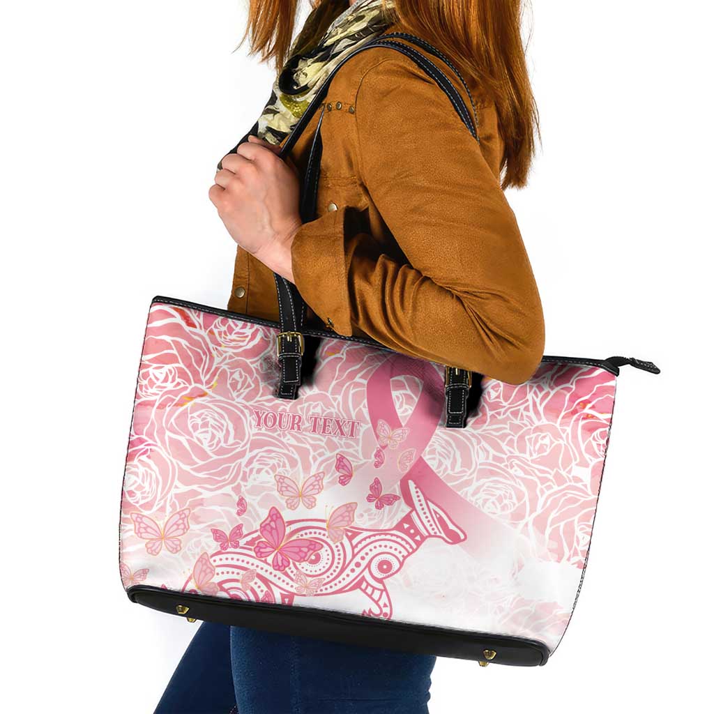 Australia Personalized Leather Tote Bag Breast Cancer Pink Ribbon - Marble Roses