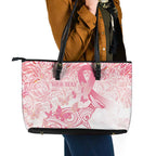 Australia Personalized Leather Tote Bag Breast Cancer Pink Ribbon - Marble Roses