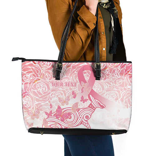 Australia Personalized Leather Tote Bag Breast Cancer Pink Ribbon - Marble Roses