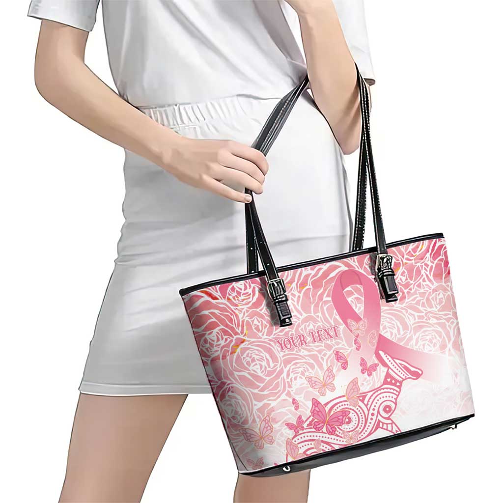 Australia Personalized Leather Tote Bag Breast Cancer Pink Ribbon - Marble Roses