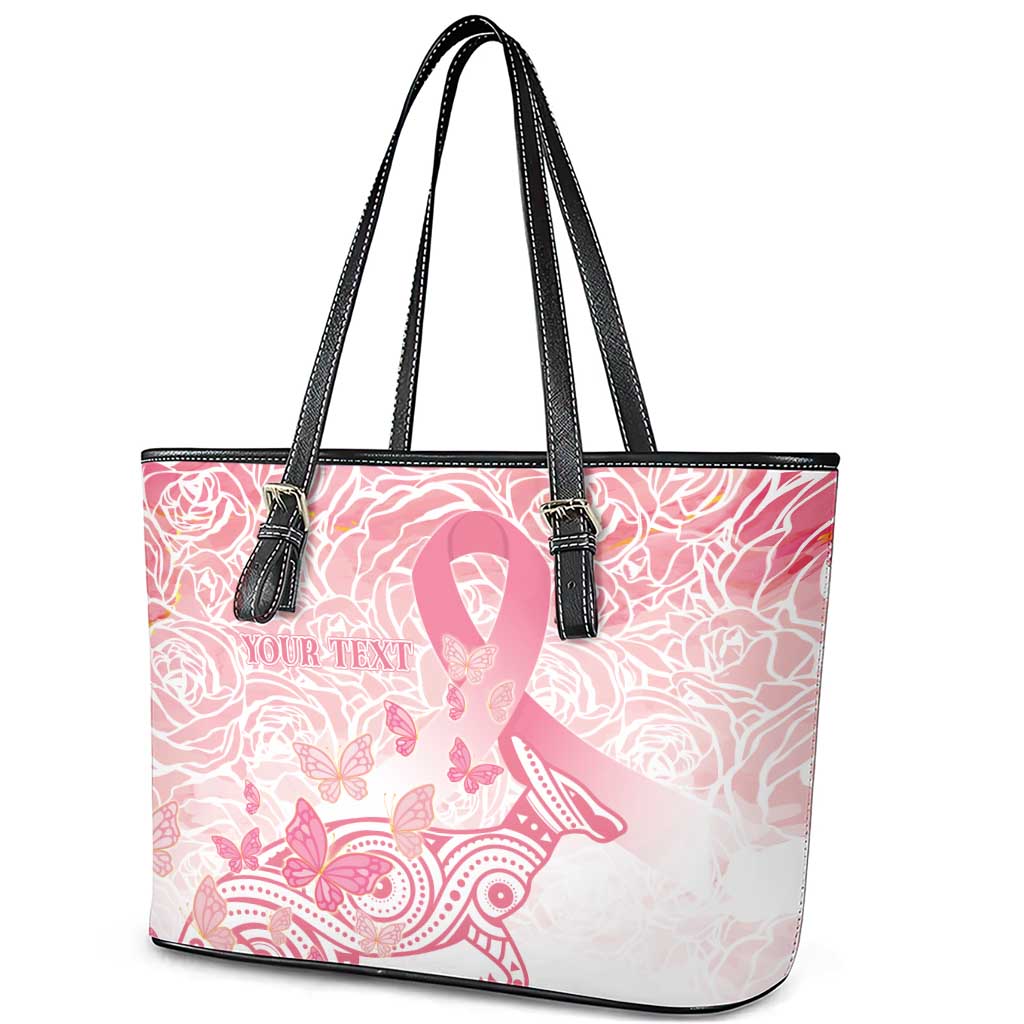 Australia Personalized Leather Tote Bag Breast Cancer Pink Ribbon - Marble Roses