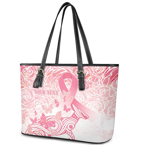 Australia Personalized Leather Tote Bag Breast Cancer Pink Ribbon - Marble Roses