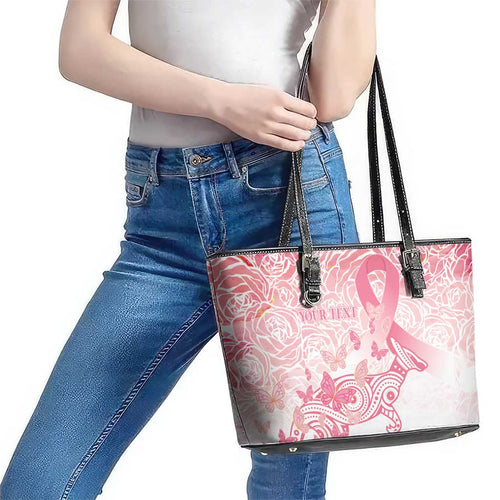 Australia Personalized Leather Tote Bag Breast Cancer Pink Ribbon - Marble Roses