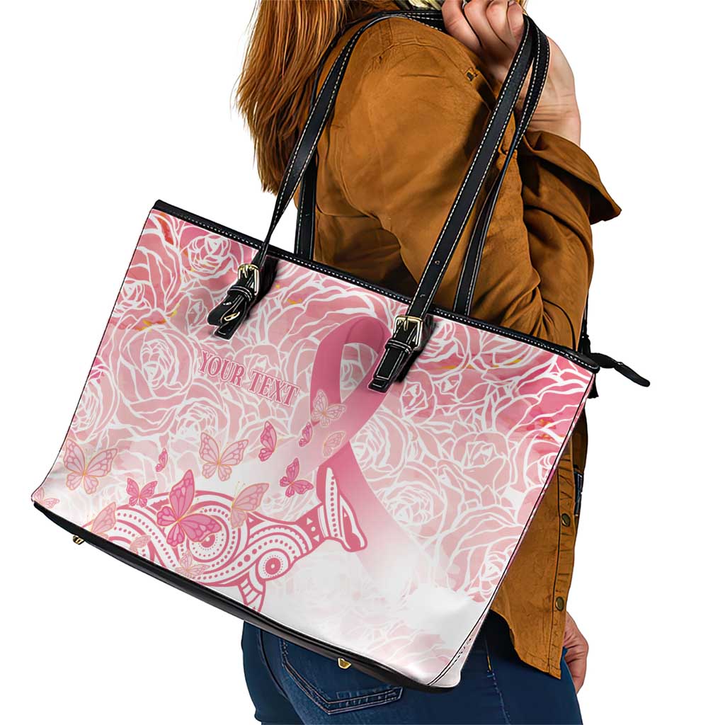 Australia Personalized Leather Tote Bag Breast Cancer Pink Ribbon - Marble Roses