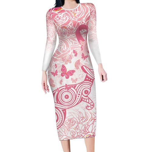 Australia Personalized Long Sleeve Bodycon Dress Breast Cancer Pink Ribbon - Marble Roses
