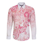 Australia Personalized Long Sleeve Button Shirt Breast Cancer Pink Ribbon - Marble Roses