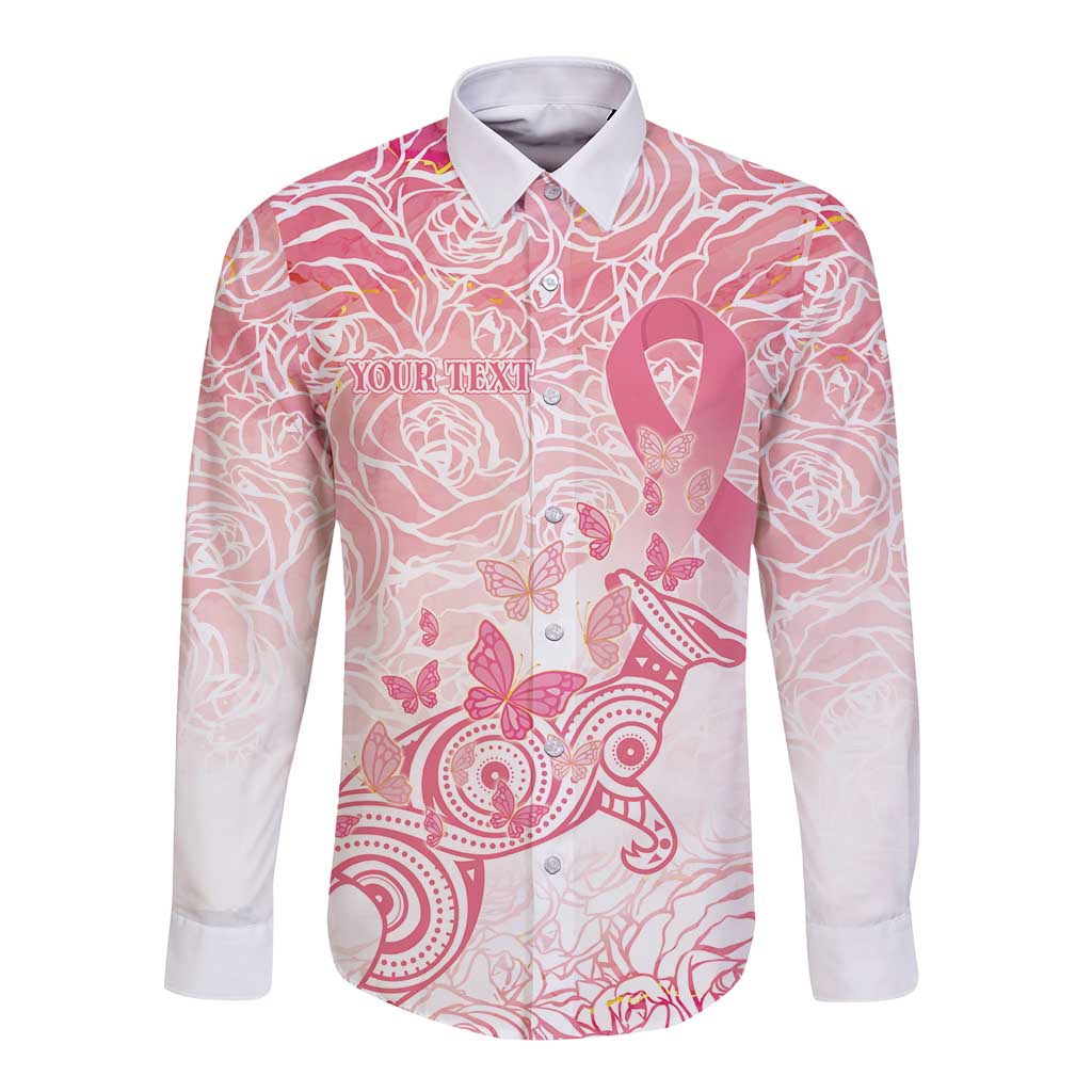 Australia Personalized Long Sleeve Button Shirt Breast Cancer Pink Ribbon - Marble Roses