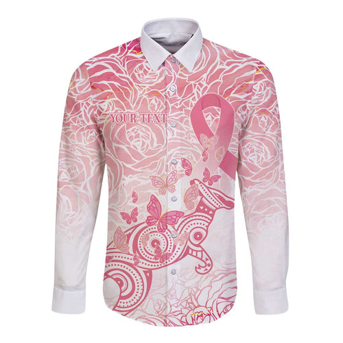 Australia Personalized Long Sleeve Button Shirt Breast Cancer Pink Ribbon - Marble Roses