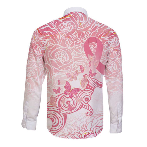Australia Personalized Long Sleeve Button Shirt Breast Cancer Pink Ribbon - Marble Roses