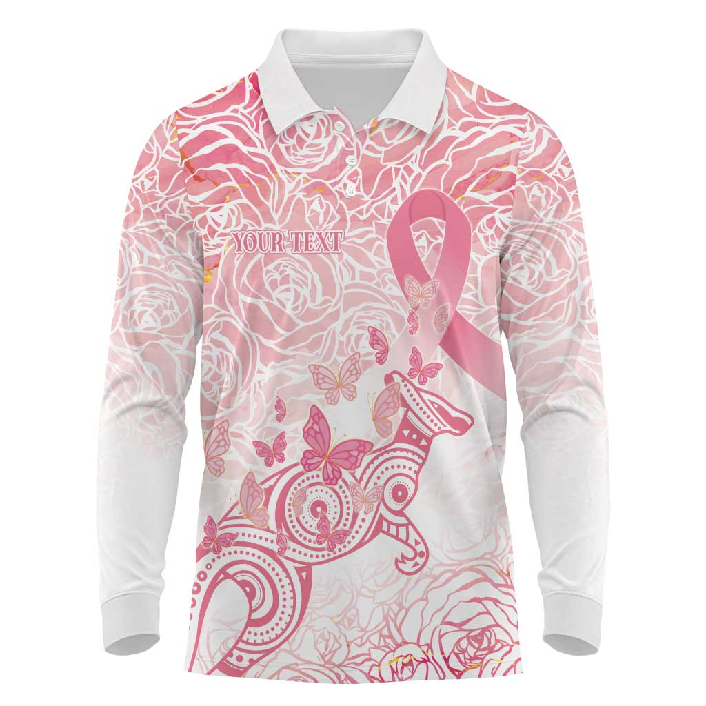Australia Personalized Long Sleeve Polo Shirt Breast Cancer Pink Ribbon - Marble Roses