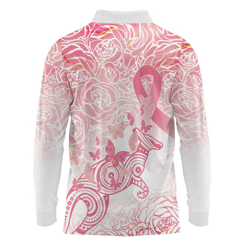 Australia Personalized Long Sleeve Polo Shirt Breast Cancer Pink Ribbon - Marble Roses