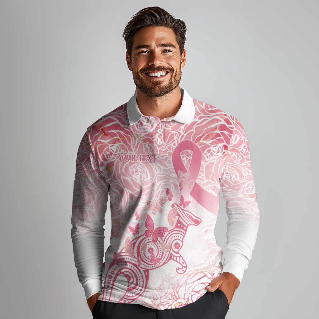 Australia Personalized Long Sleeve Polo Shirt Breast Cancer Pink Ribbon - Marble Roses