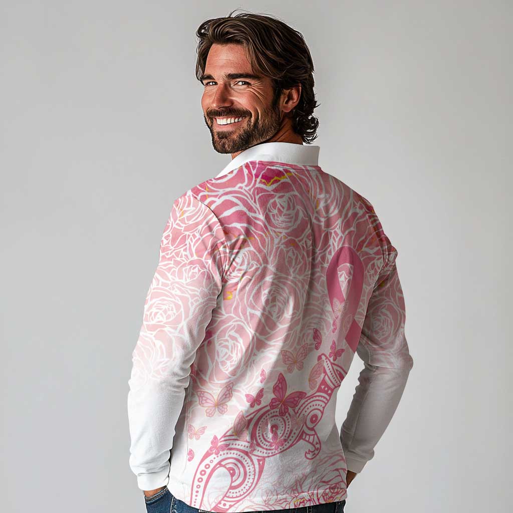 Australia Personalized Long Sleeve Polo Shirt Breast Cancer Pink Ribbon - Marble Roses