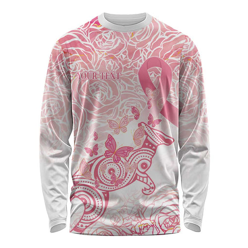 Australia Personalized Long Sleeve Shirt Breast Cancer Pink Ribbon - Marble Roses