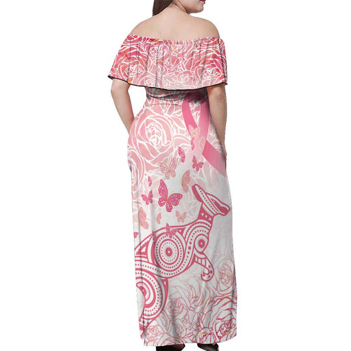 Australia Personalized Off Shoulder Maxi Dress Breast Cancer Pink Ribbon - Marble Roses