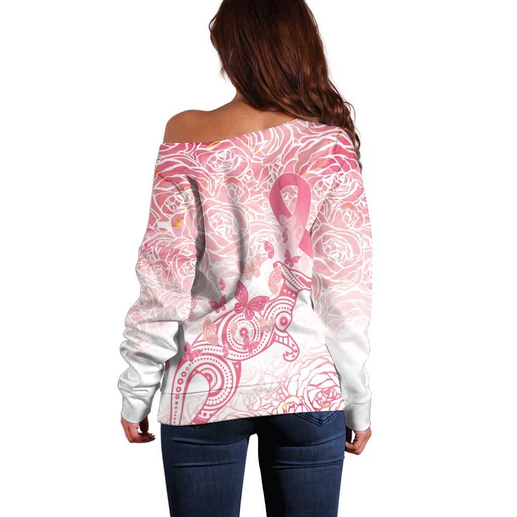 Australia Personalized Off Shoulder Sweater Breast Cancer Pink Ribbon - Marble Roses