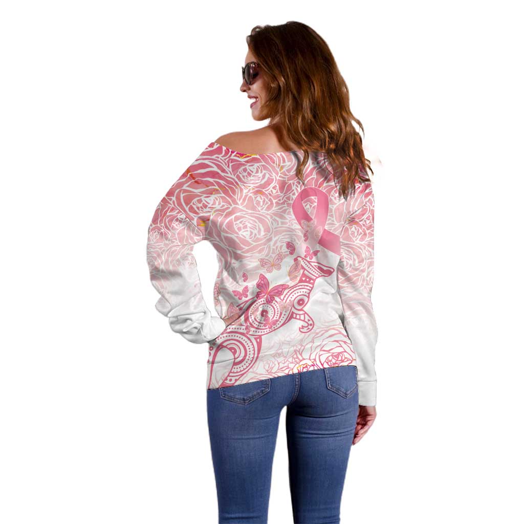 Australia Personalized Off Shoulder Sweater Breast Cancer Pink Ribbon - Marble Roses