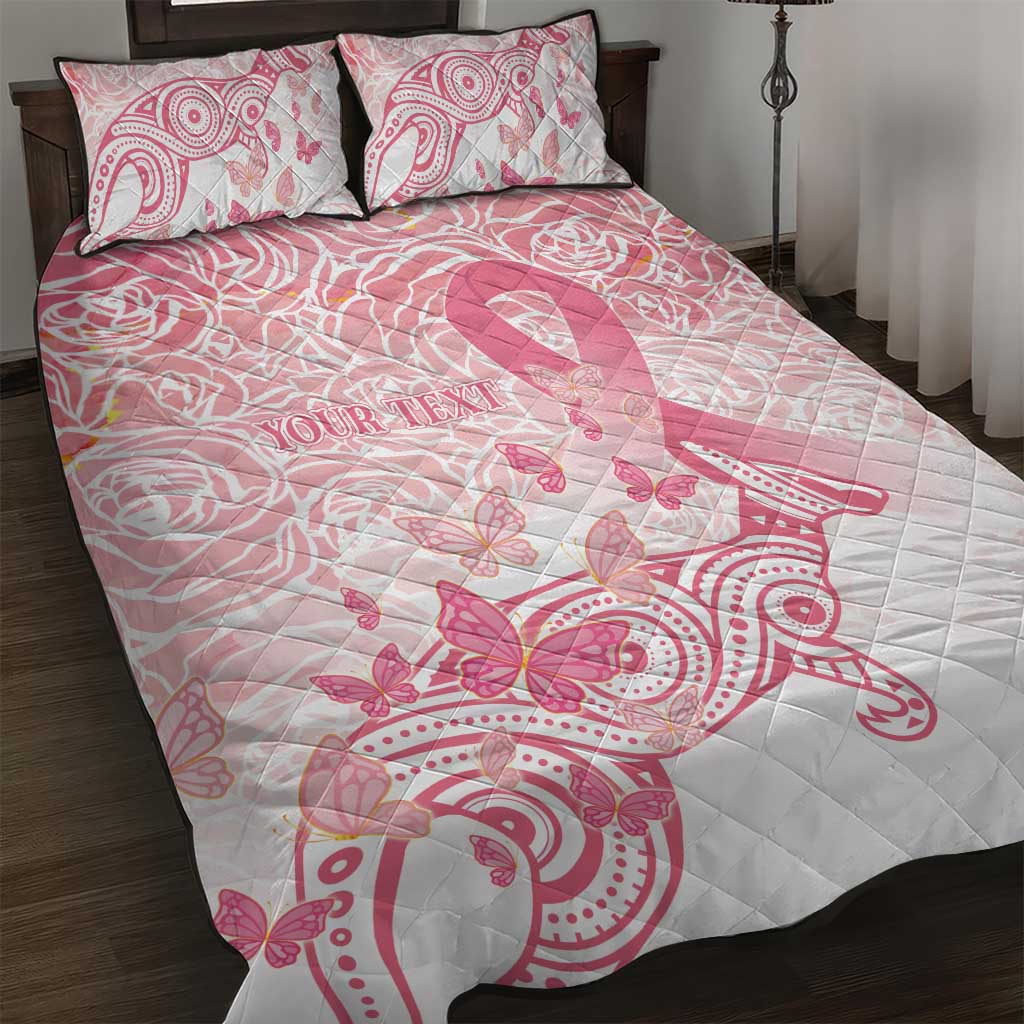 Australia Personalized Quilt Bed Set Breast Cancer Pink Ribbon - Marble Roses