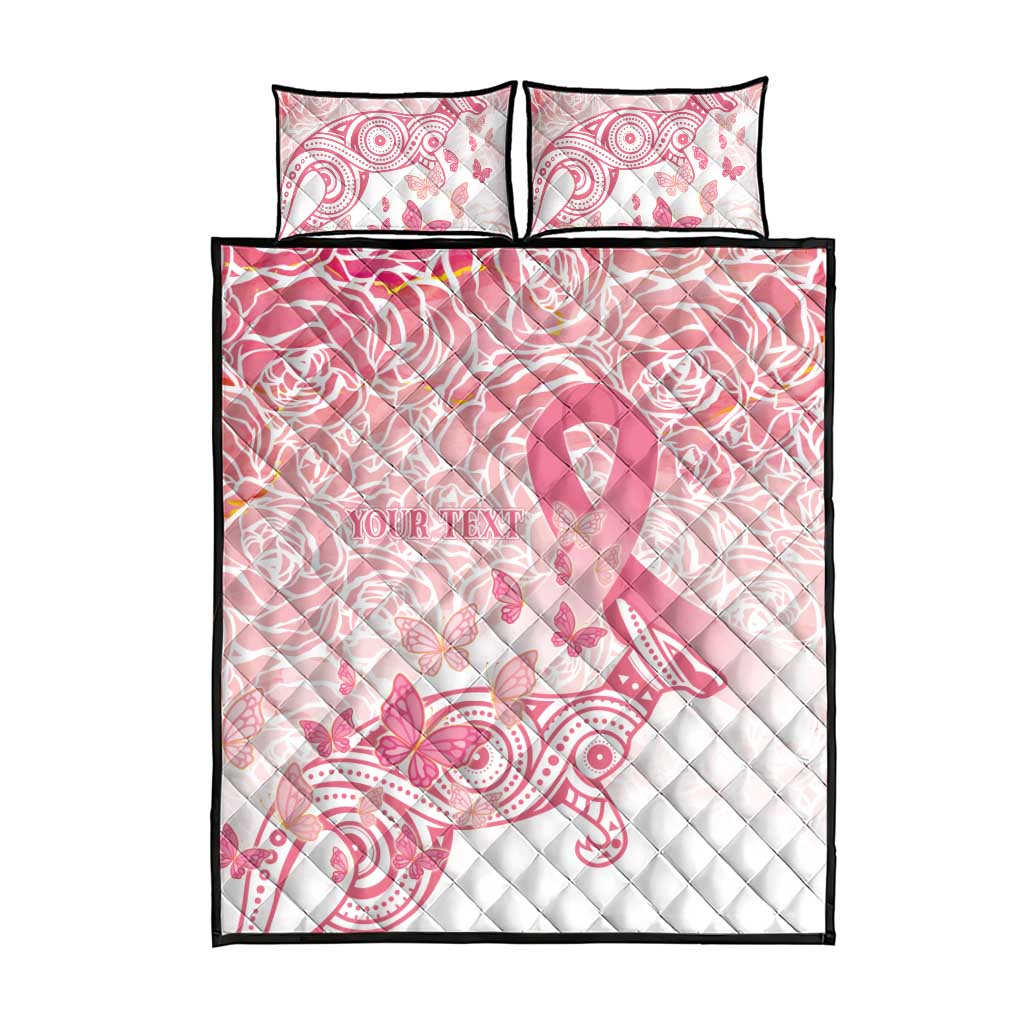 Australia Personalized Quilt Bed Set Breast Cancer Pink Ribbon - Marble Roses