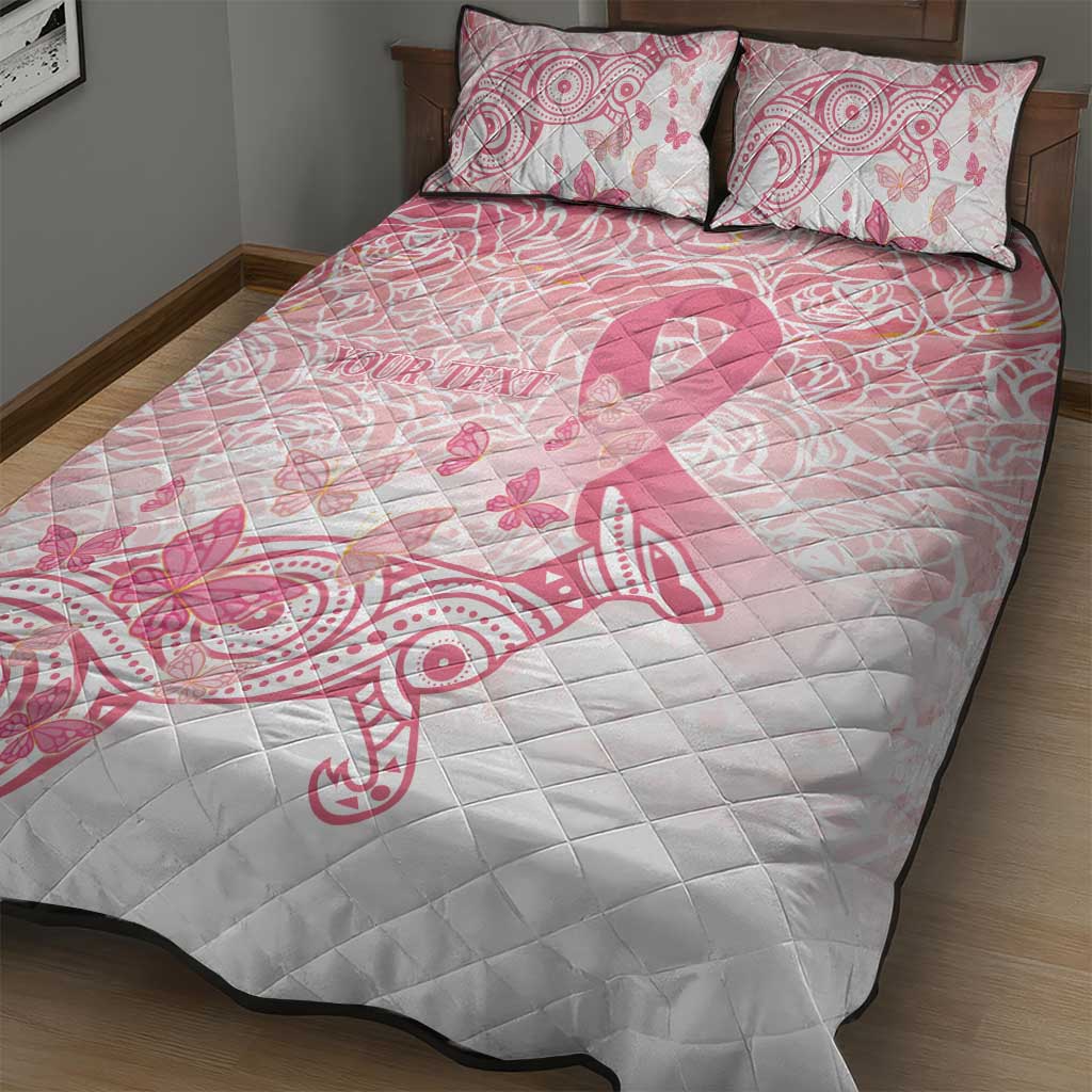 Australia Personalized Quilt Bed Set Breast Cancer Pink Ribbon - Marble Roses