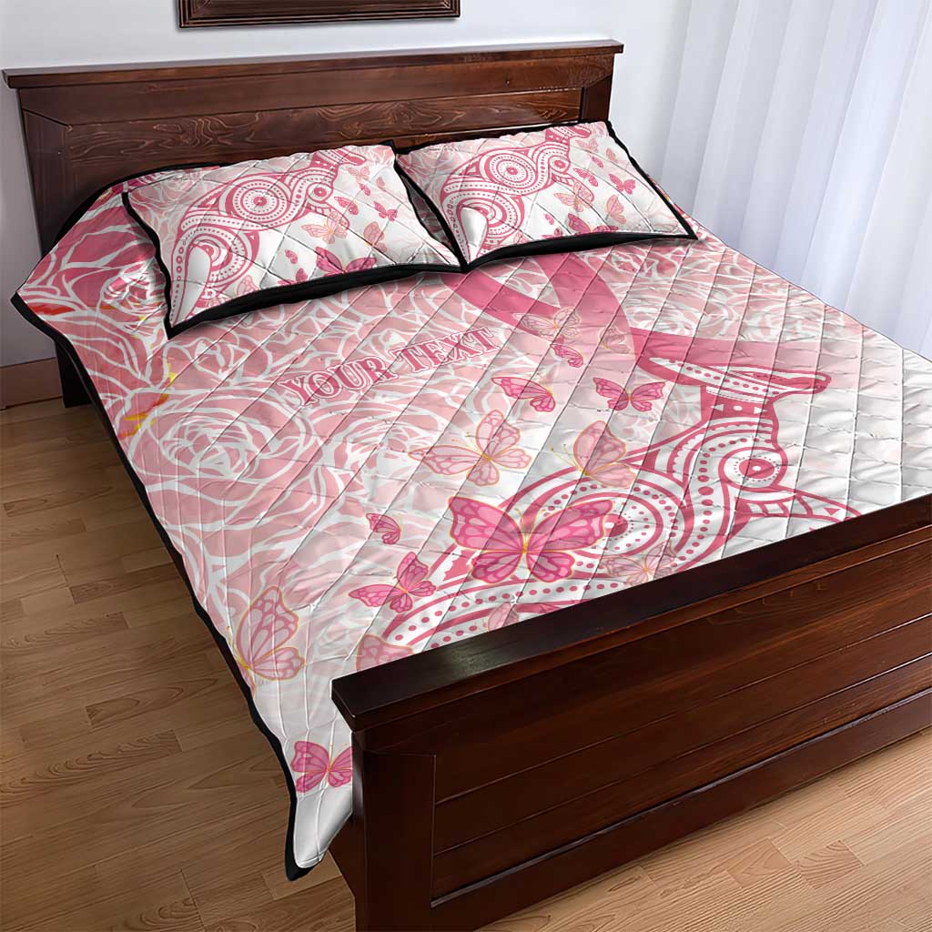 Australia Personalized Quilt Bed Set Breast Cancer Pink Ribbon - Marble Roses