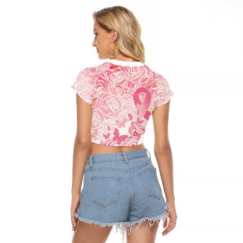 Australia Personalized Raglan Cropped T Shirt Breast Cancer Pink Ribbon - Marble Roses