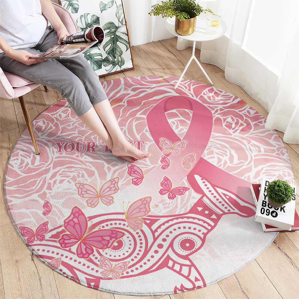 Australia Personalized Round Carpet Breast Cancer Pink Ribbon - Marble Roses