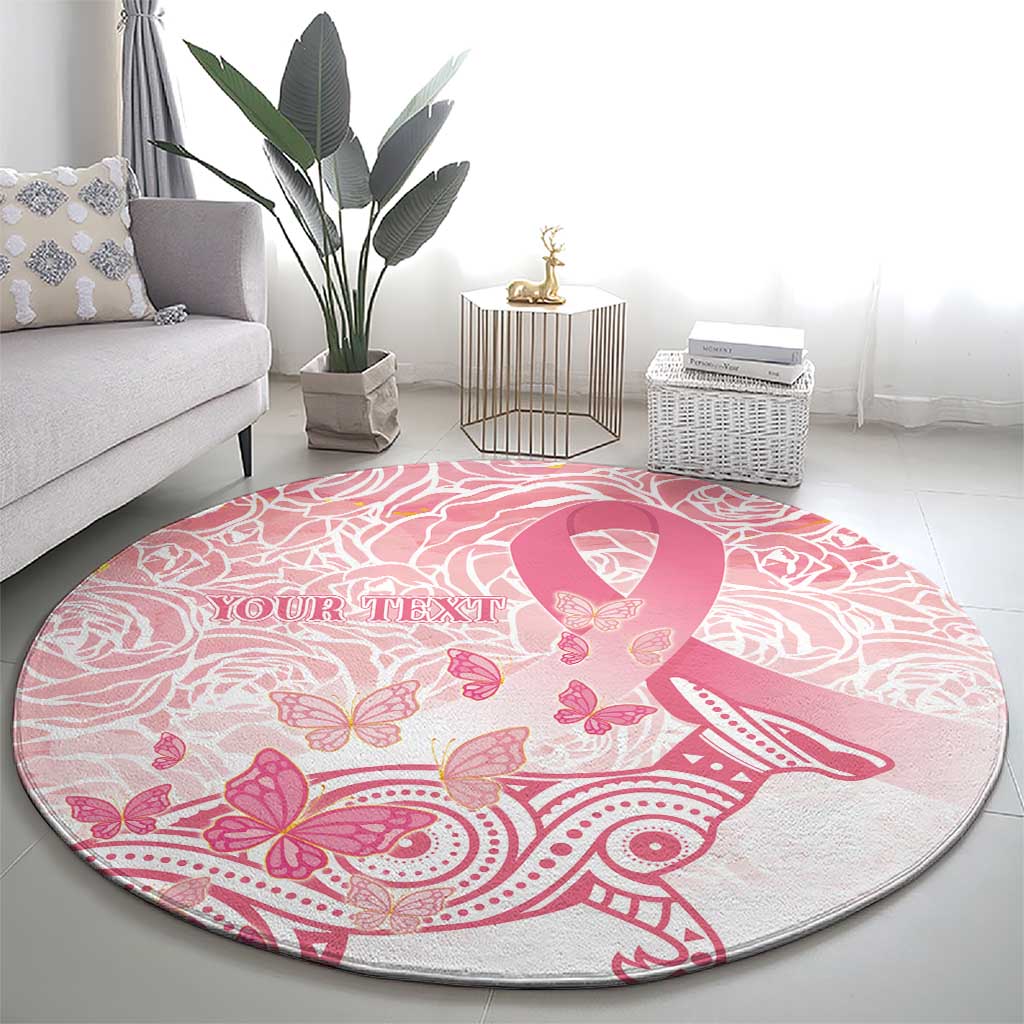 Australia Personalized Round Carpet Breast Cancer Pink Ribbon - Marble Roses