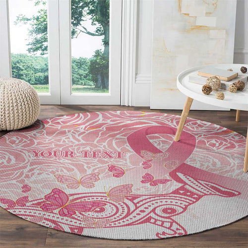 Australia Personalized Round Carpet Breast Cancer Pink Ribbon - Marble Roses
