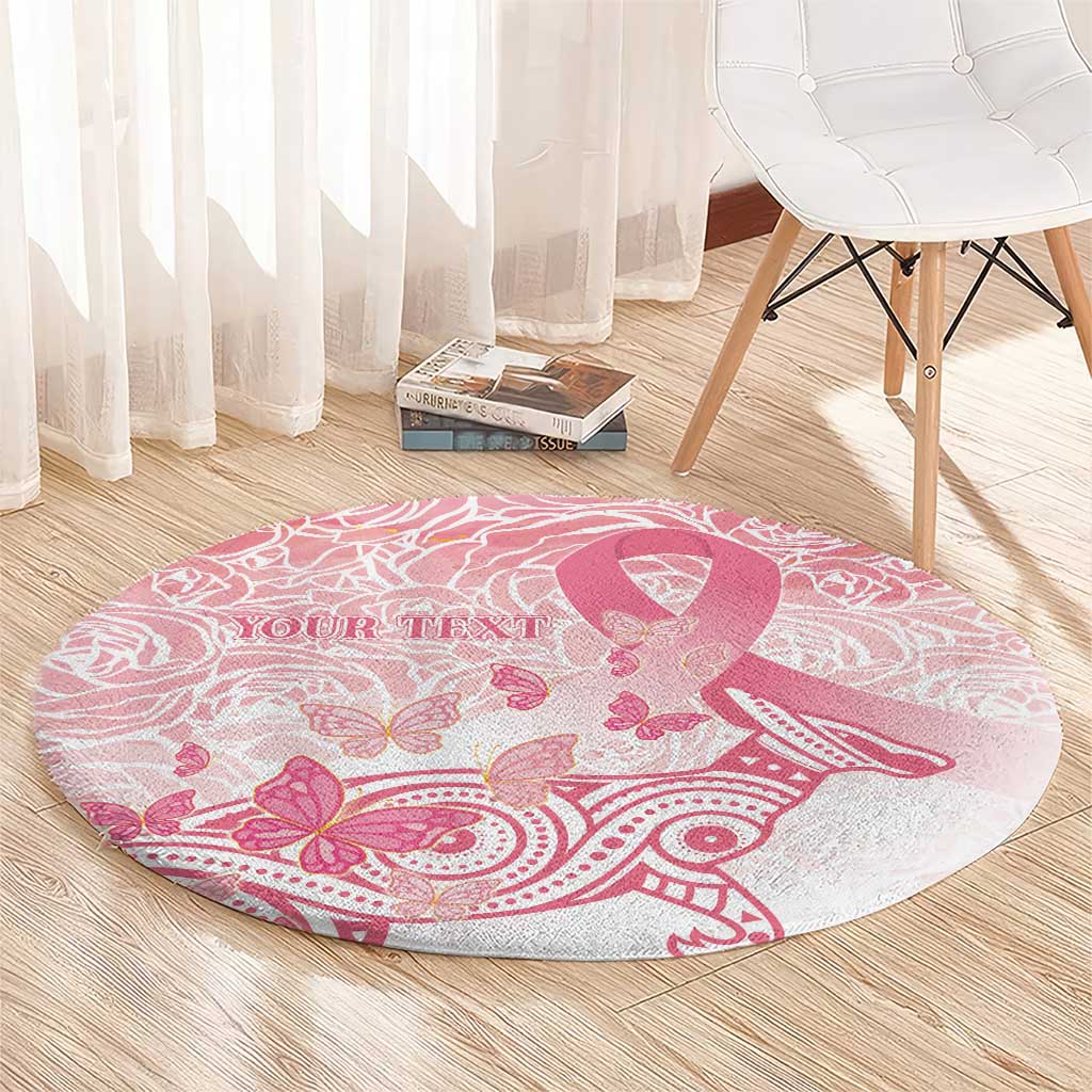 Australia Personalized Round Carpet Breast Cancer Pink Ribbon - Marble Roses