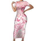 Australia Personalized Short Sleeve Bodycon Dress Breast Cancer Pink Ribbon - Marble Roses