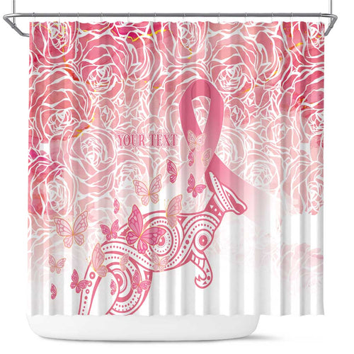 Australia Personalized Shower Curtain Breast Cancer Pink Ribbon - Marble Roses