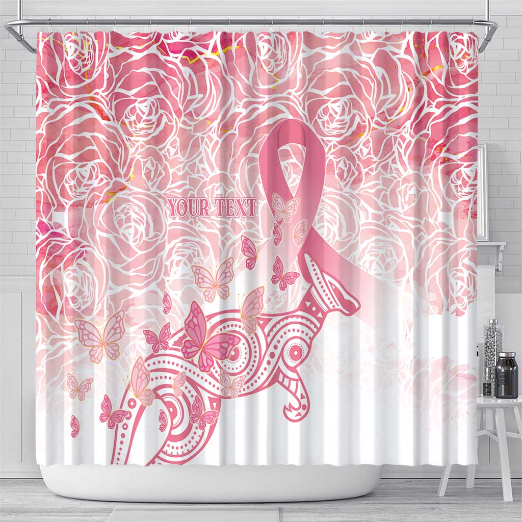 Australia Personalized Shower Curtain Breast Cancer Pink Ribbon - Marble Roses
