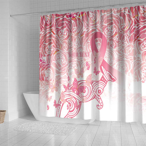 Australia Personalized Shower Curtain Breast Cancer Pink Ribbon - Marble Roses