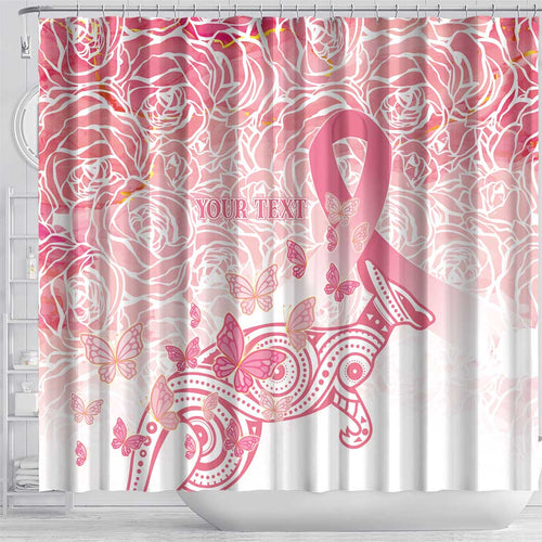 Australia Personalized Shower Curtain Breast Cancer Pink Ribbon - Marble Roses