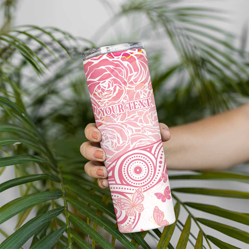 Australia Personalized Skinny Tumbler Breast Cancer Pink Ribbon - Marble Roses