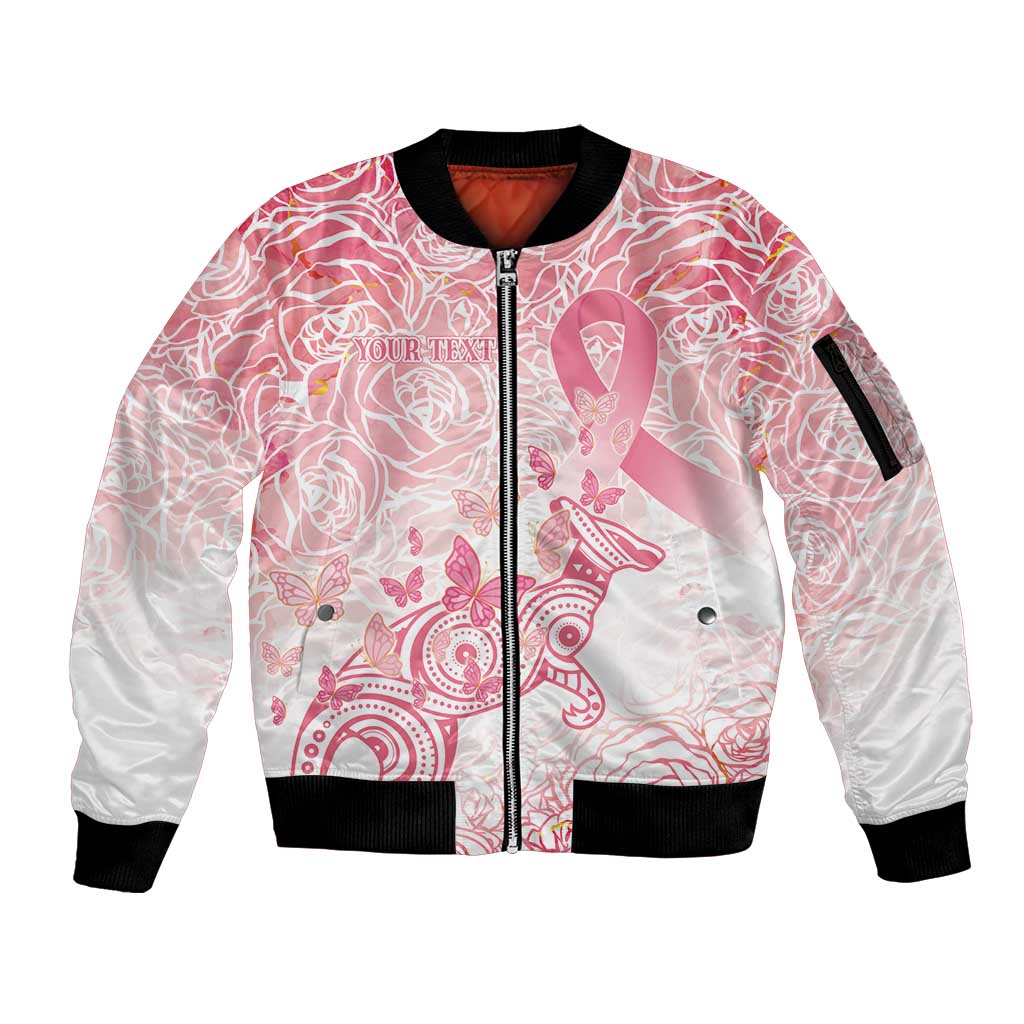 Australia Personalized Sleeve Zip Bomber Jacket Breast Cancer Pink Ribbon - Marble Roses