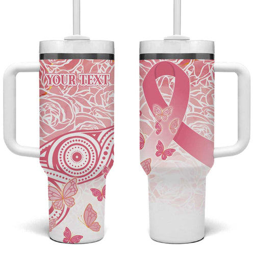 Australia Personalized Tumbler With Handle Breast Cancer Pink Ribbon - Marble Roses