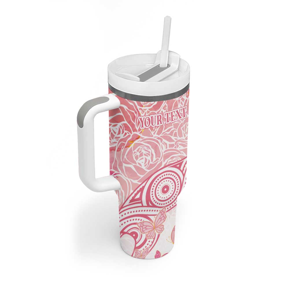 Australia Personalized Tumbler With Handle Breast Cancer Pink Ribbon - Marble Roses