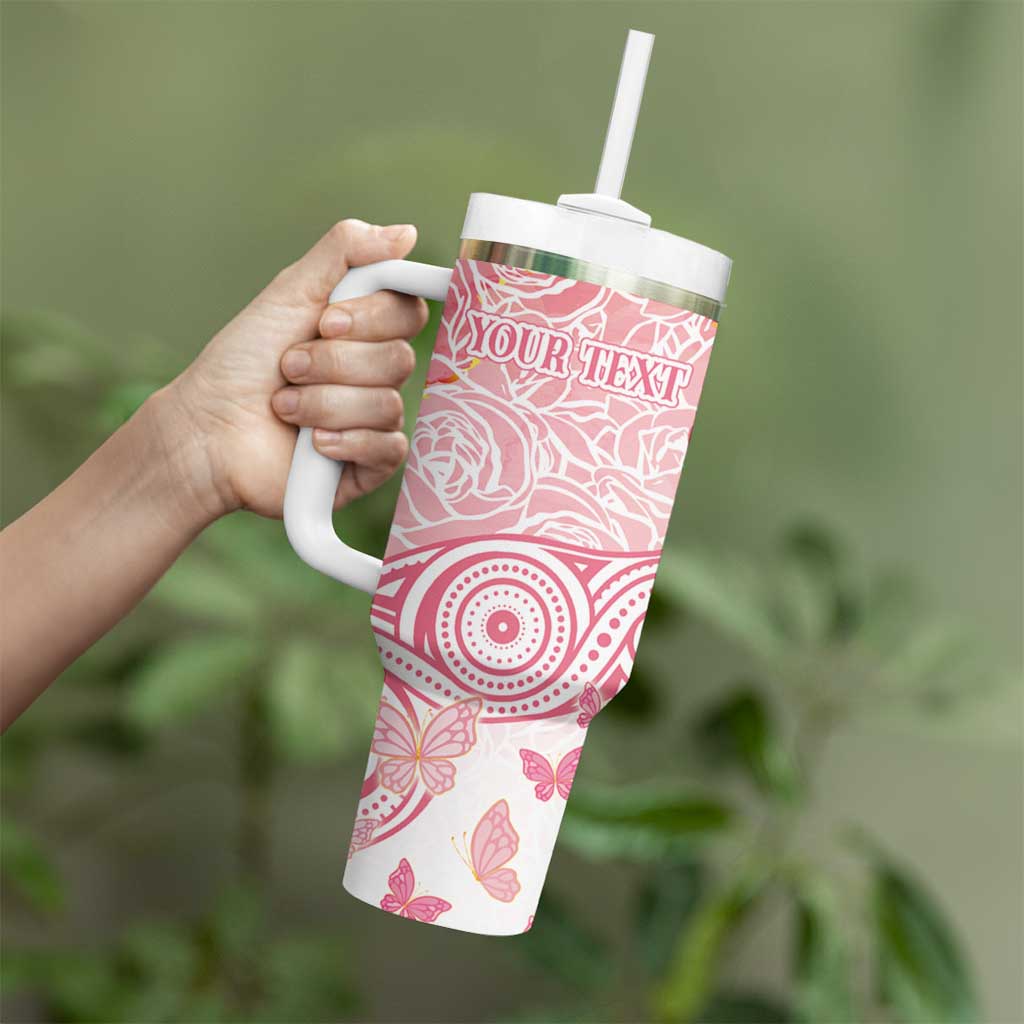 Australia Personalized Tumbler With Handle Breast Cancer Pink Ribbon - Marble Roses